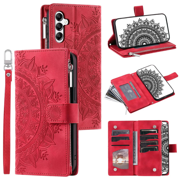 Egenus Magnetic Leather Wallet Case With Straps For Galaxy A Series
