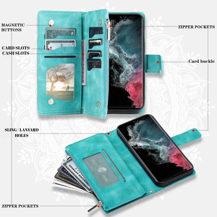 Deus Magnetic Leather Wallet Galaxy Case With Straps