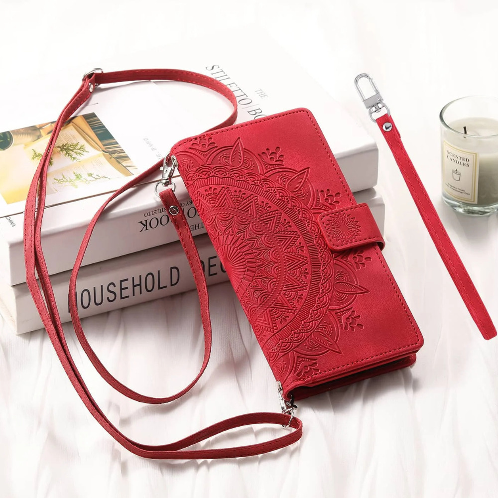Egenus Magnetic Leather Wallet Case With Straps For Galaxy A Series