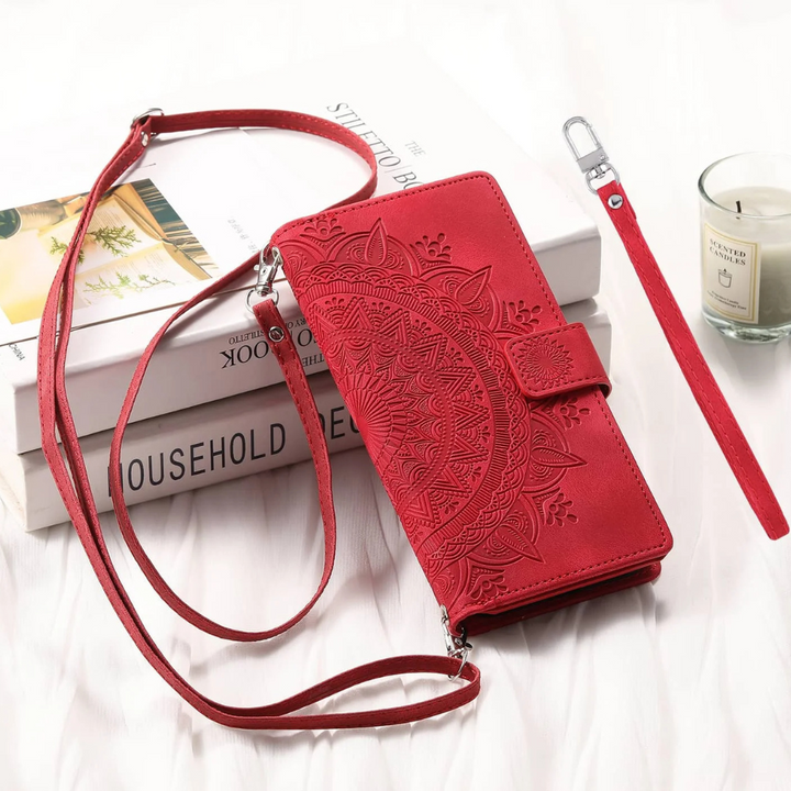 Egenus Magnetic Leather Wallet Case With Straps For Galaxy A Series