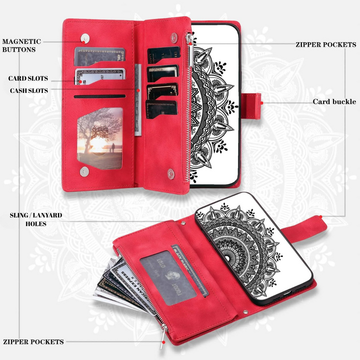Egenus Magnetic Leather Wallet Case With Straps For Galaxy A Series