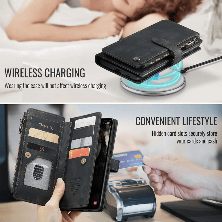 Saevio Magnetic Leather Wallet Case For Galaxy Note Series