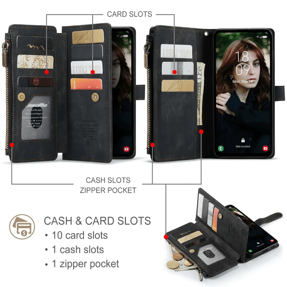 Saevio Magnetic Leather Wallet Case For Galaxy Note Series