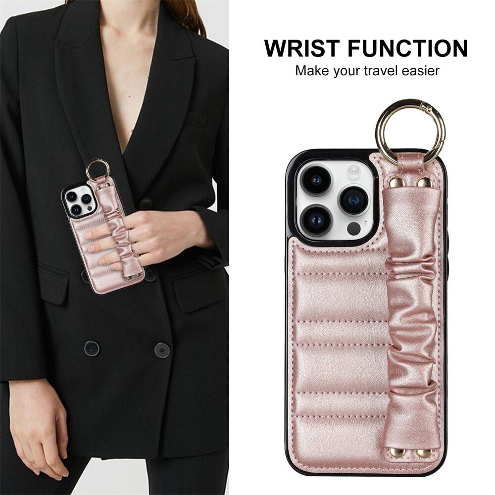 Alveus Leather iPhone Case With Metal Buckle and Pleated Wrist Strap - Astra Cases