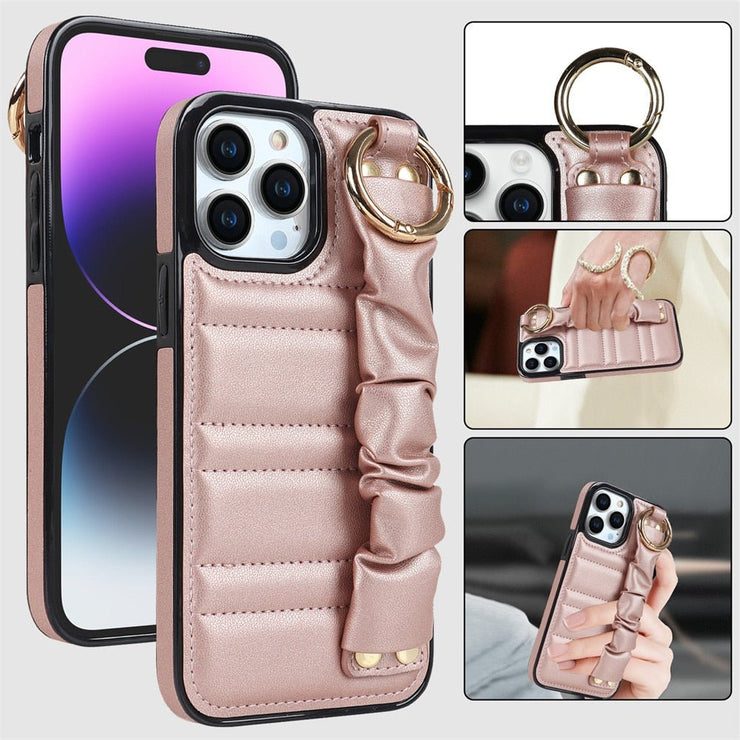 Alveus Leather iPhone Case With Metal Buckle and Pleated Wrist Strap - Astra Cases