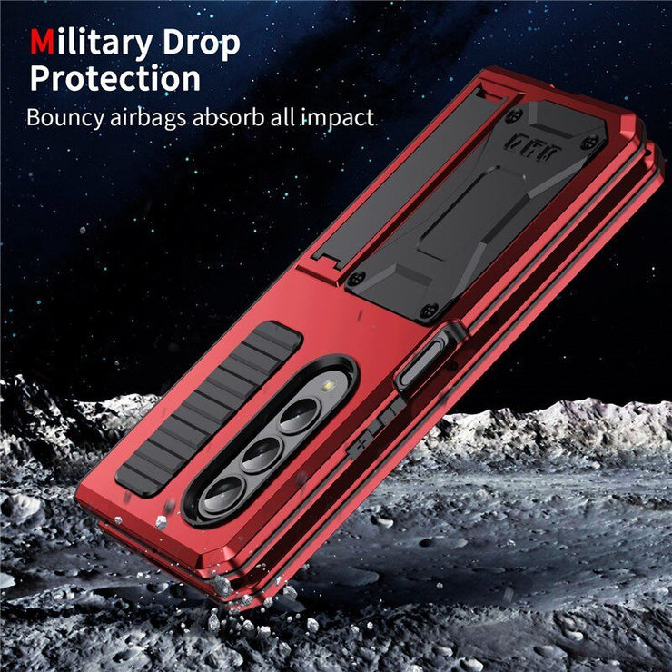 Heres Silicone Galaxy Z Fold 4 Case with Shockproof Metal Bumper and Kickstand - Astra Cases