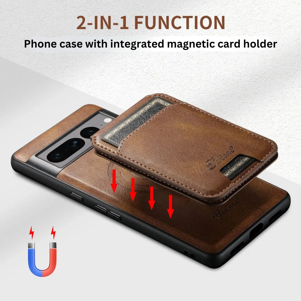 Insula Premium Leather Google Pixel Case With Detachable Magnetic Card Stand - Astra Cases