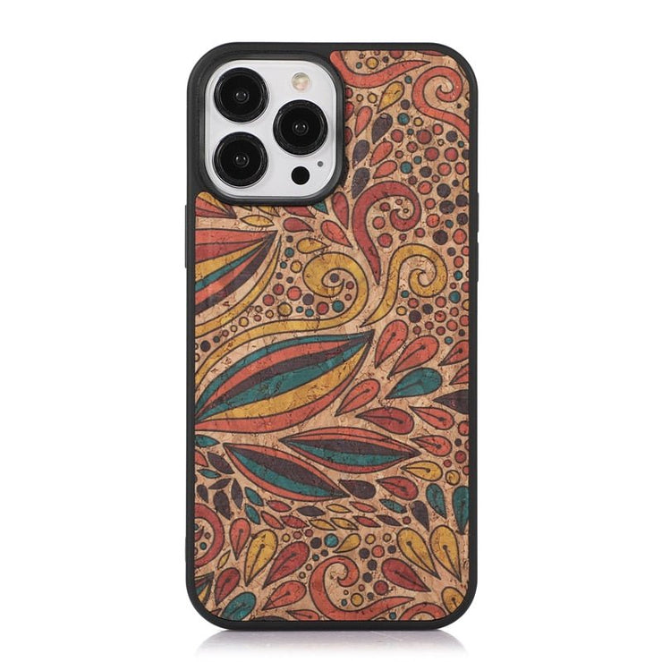 Nobilis Floral Pattern Breathable Cork Wood iPhone Case with Soft Shockproof Silicone Bumper - Astra Cases