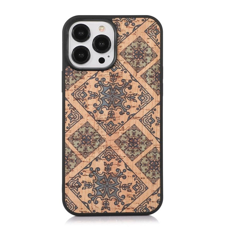 Nobilis Floral Pattern Breathable Cork Wood iPhone Case with Soft Shockproof Silicone Bumper - Astra Cases