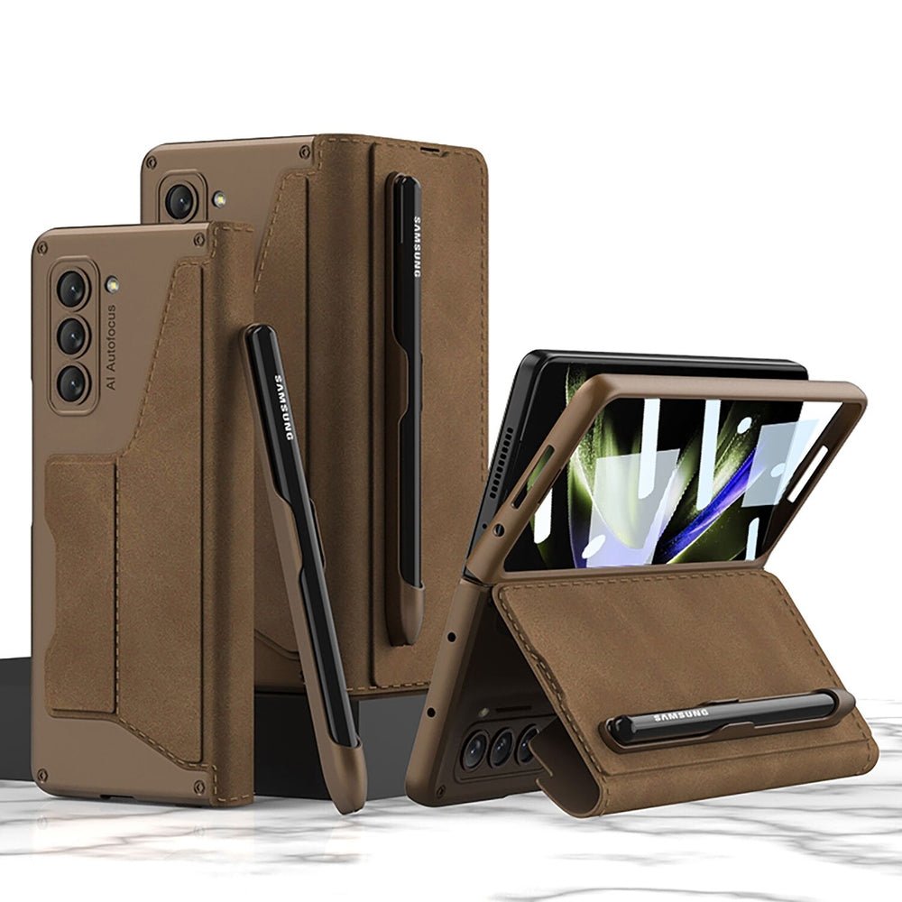 Tori Folding Leather Case with Detachable Pen Holder & Card Slot For Galaxy Z Fold 5 - Astra Cases